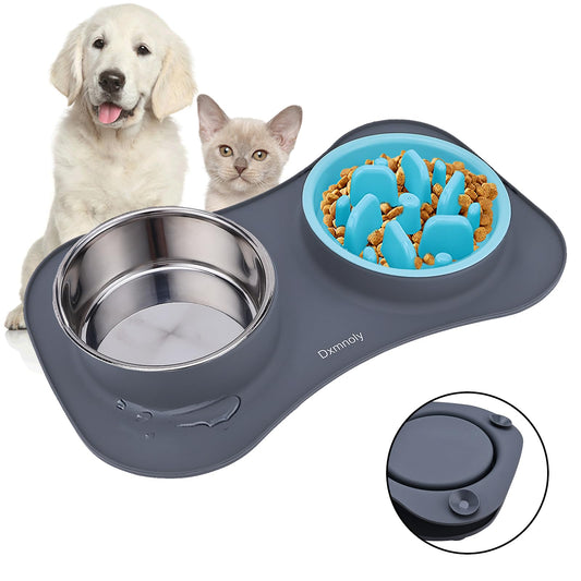 3-in-1 Slow Feeder Dog Bowl Set — Anti-Choke, Non-Slip Mat Included